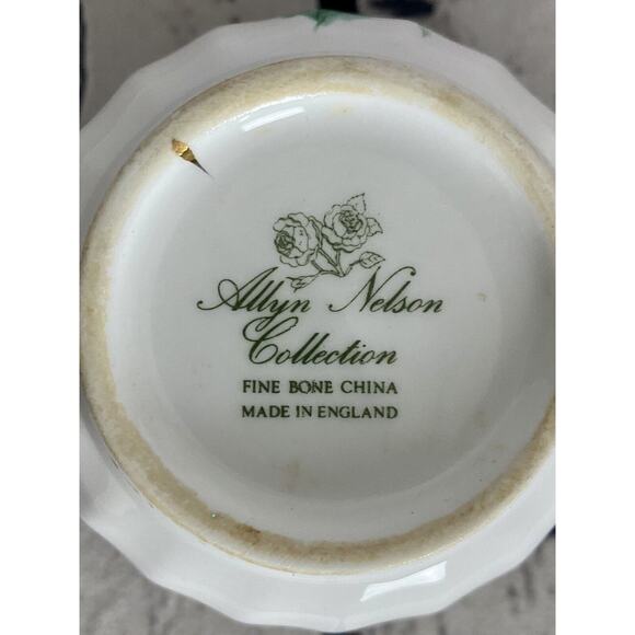 Tea‎ Cup Saucer Fine English Bone China Floral Pink Purpl Roses Allyn Nelson - Picture 10 of 10